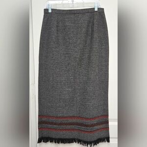 Vintage Requirements Maxi Skirt Womens Sz 12 Wool Blend Fringe Academia Preppy